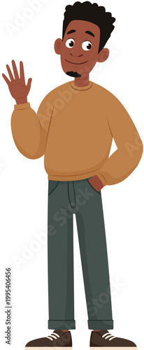 Happy African American Man Waving Hand Illustration