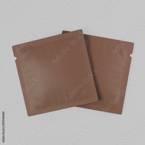 Blank square four-sided seal sachet packaging mockup 3D render