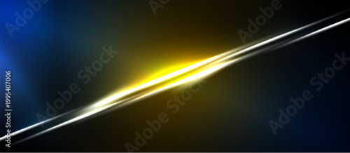 Abstract background features bright diagonal line. Blue, yellow hues contrast against dark backdrop. Modern design element.