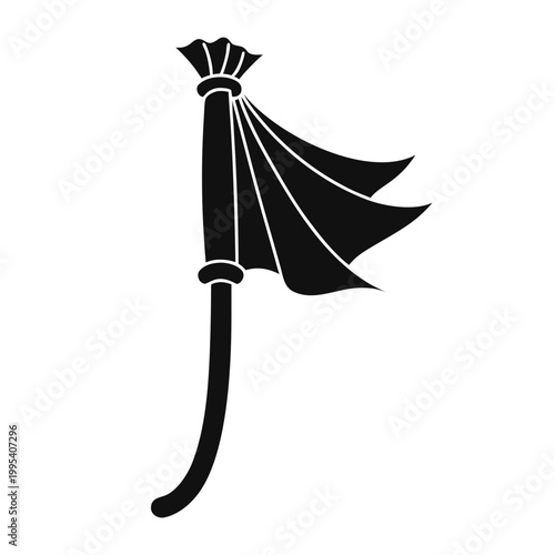 Black parasol icon, vector umbrella symbol, wind blown canopy, handheld sunshade