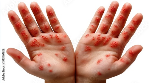Hands with red spots close up of hands exhibiting noticeable red spots detailing skin condition