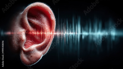 Vibrant Conceptual Visualisation of Human Ear with Sound Wave for Auditory Perception and Communication