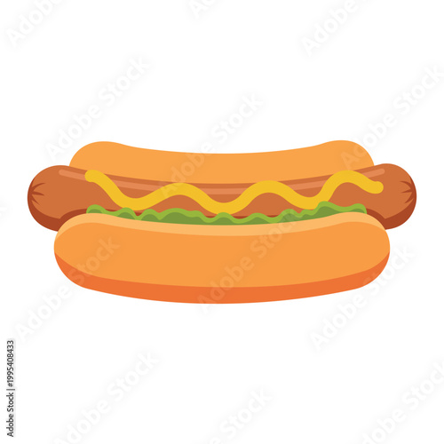 Hotdog Delight: A vibrant illustration showcasing a perfectly crafted hotdog, complete with a juicy sausage nestled within a soft bun, generously drizzled with mustard and relish.
