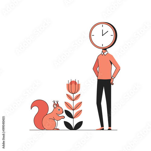 Squirrel with plant and human nature illustration