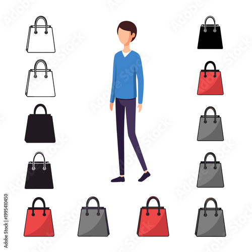 Handbag collection with character fashion illustration