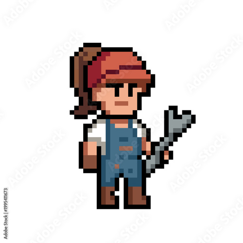 Pixel art style mechanic pictures, unique Pixel art characters, mechanic pictures, Pixel art style mechanic pictures 8 bit, 16 bit, 32 bit