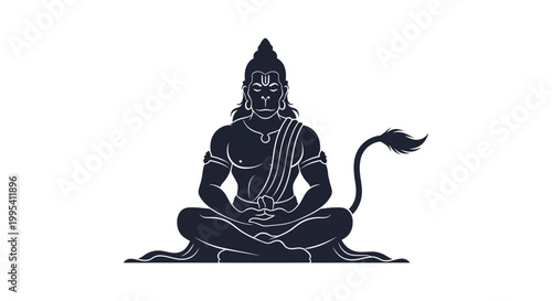 A simple Hanuman Jayanti silhouette depicts the Hindu god Hanuman in a meditative pose, set against a clean white background with a minimalist design that highlights the deity's serene