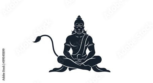 A serene Hanuman Jayanti silhouette features the Hindu god in a meditative pose, set against a clean white background, rendered in a simple graphic style and conveying a sense of spiritual