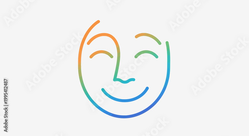 Gradient Line Art Happy Face Icon representing joy, optimism, and positive emotions wellbeing