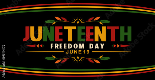 Juneteenth National Independence Day Horizontal Poster with Ethnic Ornaments