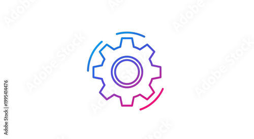 Dynamic gradient gear icon representing settings, technology, and operational processes