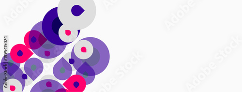 Abstract circles overlap, creating vibrant purple, pink hues. Minimalist design with ample white space. Modern, playful composition.