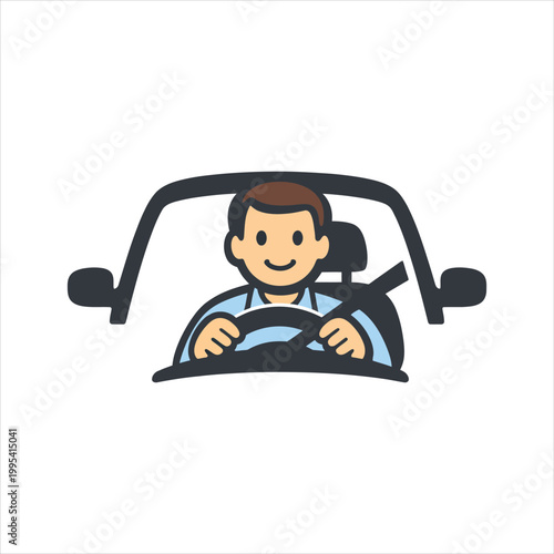 Man driving a car with seatbelt fastened during daytime Vector Illustration Isolated on white background