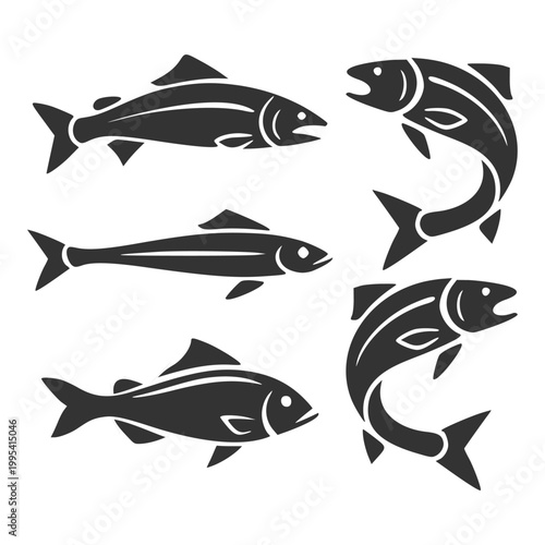 Set of  Icon Logo Fish Silhouette Collection for Seafood Market and Fishing Nature Branding Vector Illustration