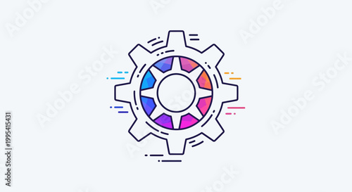 Vibrant polygonal gear icon depicting settings, process, and technological innovation