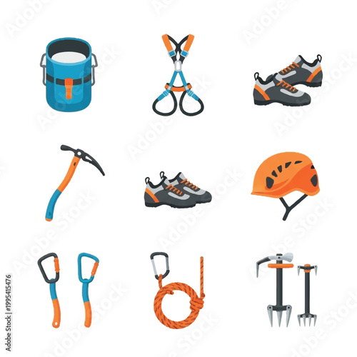 Climbing gear equipment for rock climbing.