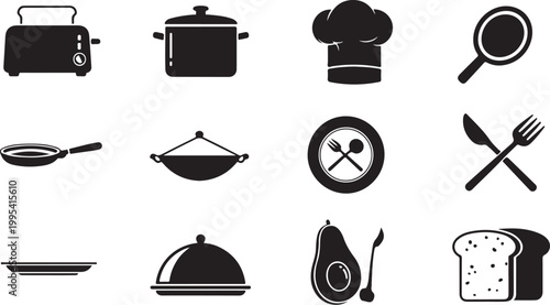 Flat design kitchen and cooking icons set isolated on transparent background, Vector