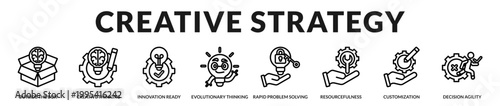 A strategic creative set focused on innovation, ideation, and problem solving excellence in Lineal Icon Style