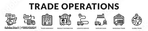 A professional banner focused on trade execution, logistics operations, and global commerce flow in Lineal Icon Style