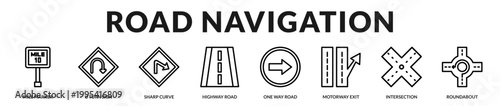 A clean banner presenting navigation systems and directional road guidance elements in Lineal Icon Style