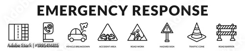 A professional banner focused on emergency response and roadside safety management in Lineal Icon Style