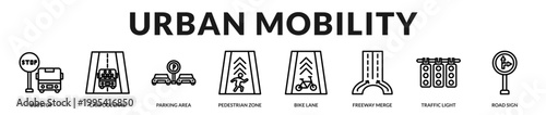 A modern banner showcasing urban mobility systems and smart transportation solutions in Lineal Icon Style
