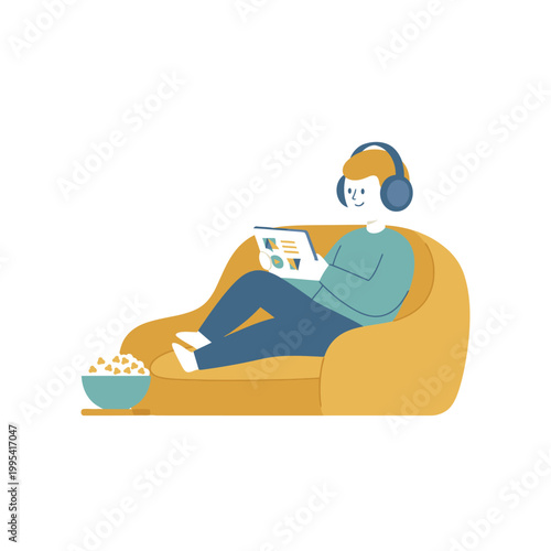 Relaxed Person With Headphones Sitting On Couch.