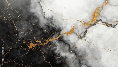 Elegant black and white marble texture with striking gold veins for sophisticated backdrops and premium presentations