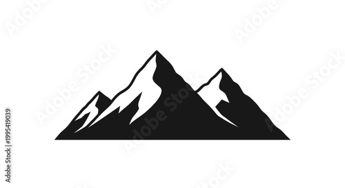 A minimalist black silhouette of a mountain range on a white background