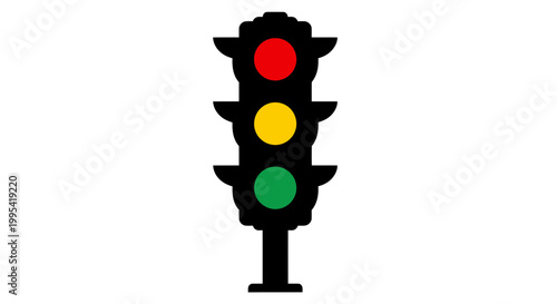 A minimalist vector graphic of a traffic light with red, yellow, and green lights