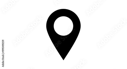A minimalist black map pin icon on a white background