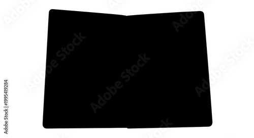 A minimalist black silhouette of a folded tablet sleeve on a white background
