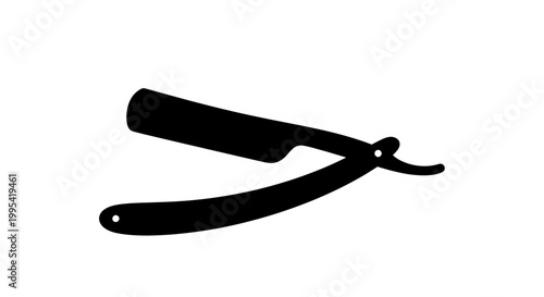 A black silhouette of a straight razor on a white background
