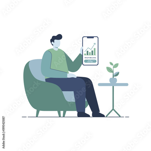 Person Using Smartphone For Data Chart Visualization.