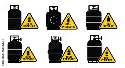 Illustrations of propane tanks with high pressure warning signs