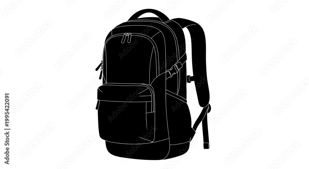 Fototapeta premium A minimalist vector illustration of a black backpack with white outlines