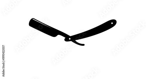 A black silhouette of a straight razor on a white background