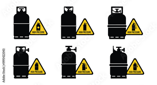 Illustrations of propane tanks with high pressure warning signs