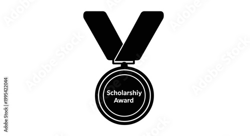 A black and white vector graphic of a medal with a ribbon, symbolizing achievement and recognition.