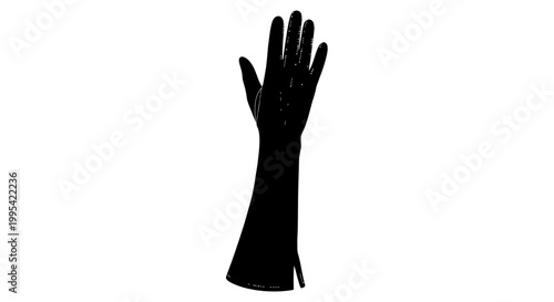 A minimalist vector graphic of a raised hand wearing a long black glove