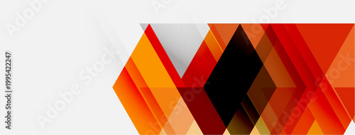 Abstract geometric design. Orange, red shapes overlap white background. Modern, dynamic composition creates visual interest.