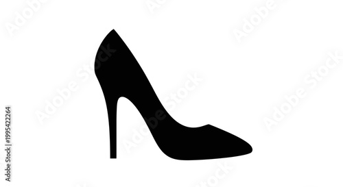 A sleek black high-heeled shoe silhouette on a white background