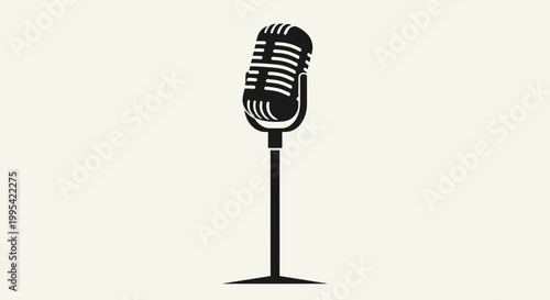 A minimalist vector graphic illustration of a vintage microphone on a stand