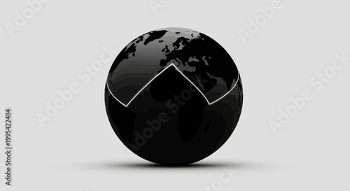 A black globe with a white line graph on it, symbolizing global finance and economy