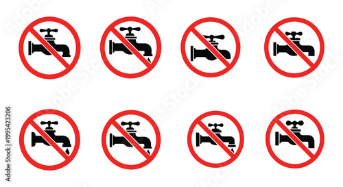 No water usage prohibition signs depicting closed faucets in red circles