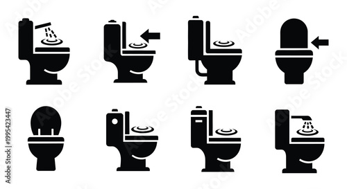 Diagram of toilet evolution showing different styles and flushing mechanisms