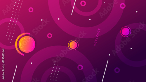 Vibrant magenta and purple abstract background featuring layered geometric circles and sharp dynamic elements for modern creative design projects
