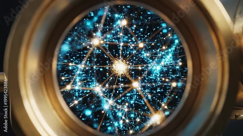 Network connection technology data digital abstract blue circuit glowing with telescope astronomy space lens stargazing metal galaxy concept