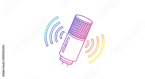 Vibrant rainbow microphone icon symbolizing podcasting, broadcasting, and audio recording in a