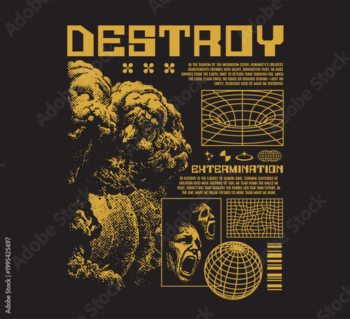 Vector illustration streetwear of a retro explosion and destroy text for T-Shirt design with slogan and distortion artwork